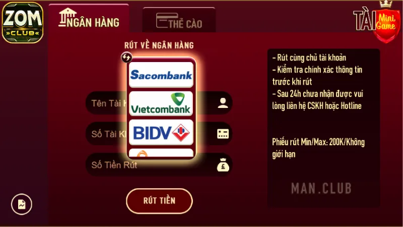 Hướng dẫn chi tiết cách rút tiền Zomclub